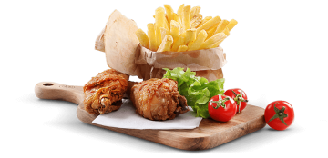 10 бр. крилца + 2бр. бутчета с картофи или ориз